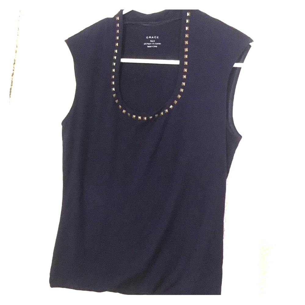 Navy blue tank gold studded